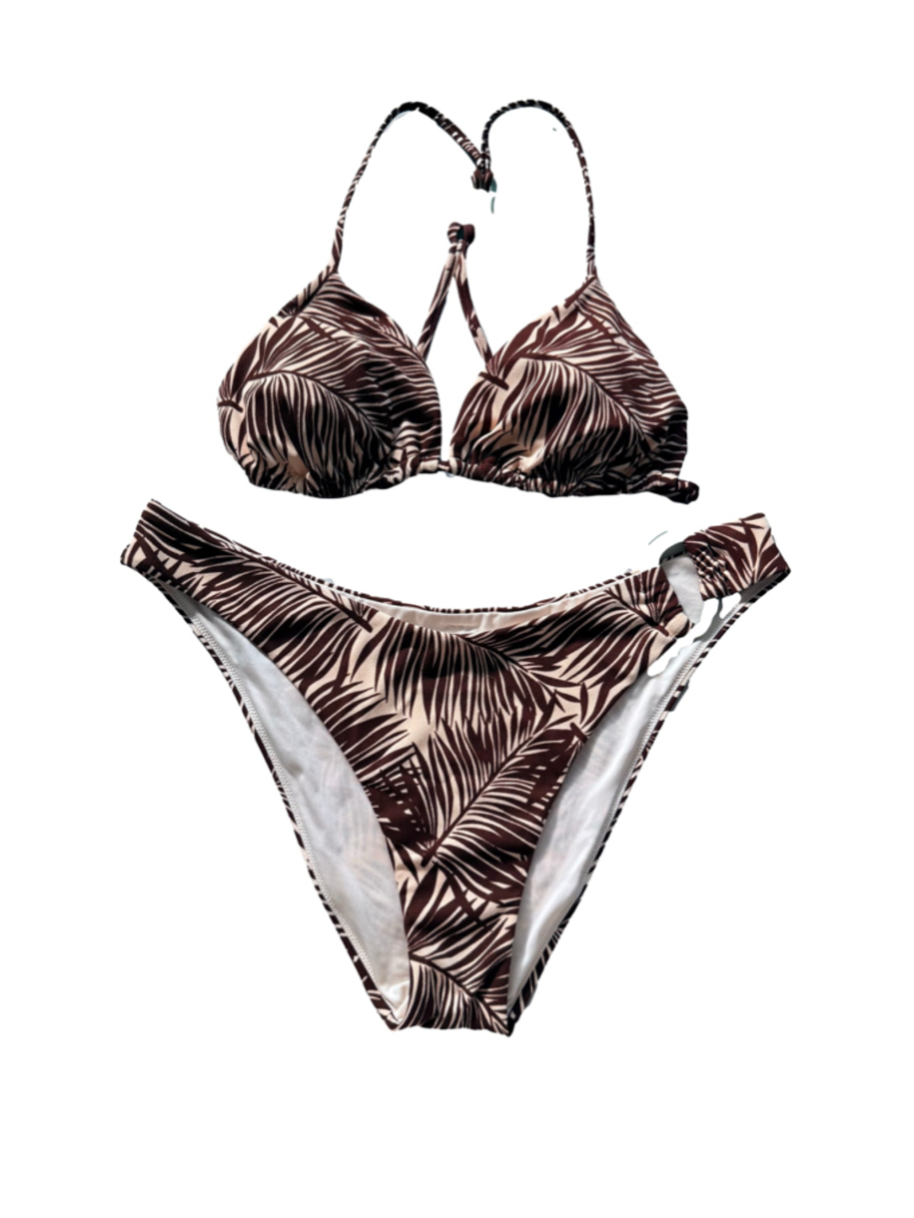 Women's Victoria's Secret Bikini Set Brown Beige Palm Print Size L